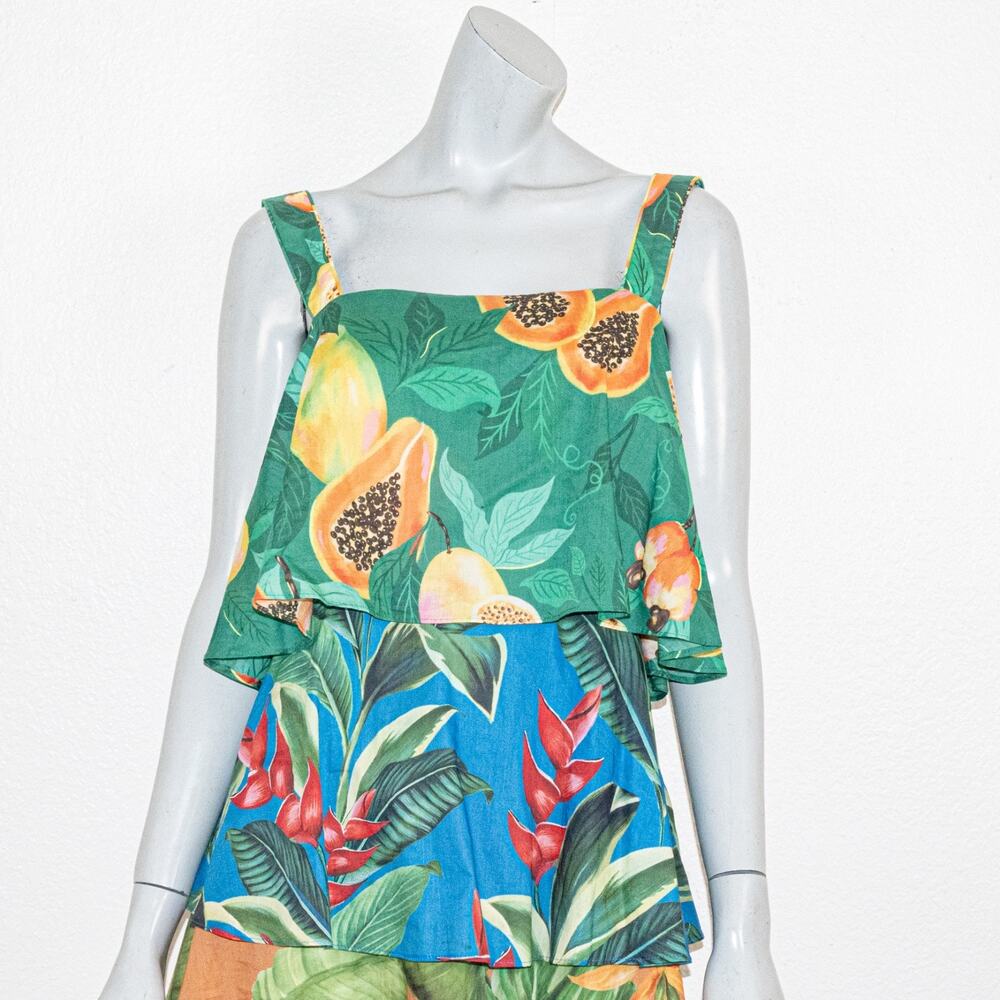 FARM Rio Green, Blue & Yellow Tropical Tiered Mini Dress - Picture 9 of 12